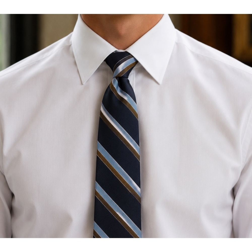 Breuer Navy Regimental Stripe Silk Tie | Italian Designer Tie in Blue & Bronze